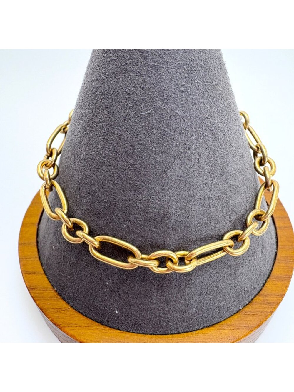 Alternating Round & Oval Link Gold Over Sterling Silver 925 Chain Bracelet 7.5"
